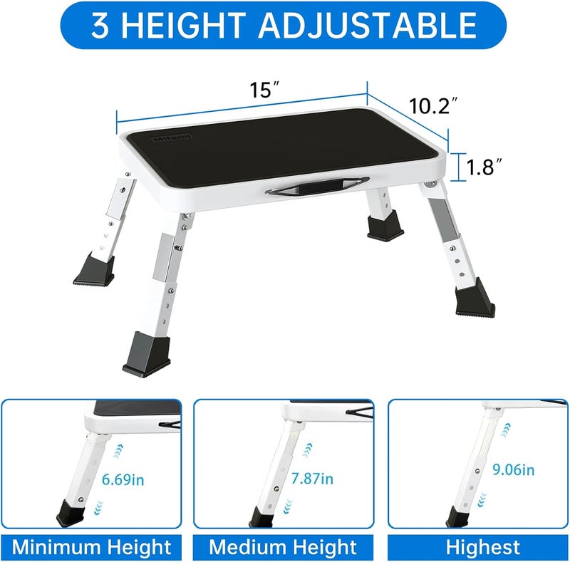 Mifami Metal Step Stool Foldable Adjustable Height Sturdy Stable Step Ladder with a Non-Slip Platform Camper Step Stool with Non-Slip Rubber Feet, Easy to Carry (White) - Image 2